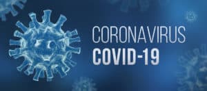 Image of virus with the words Coronavirus and COVID-19