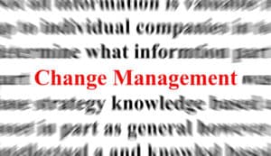 stylized image with the words change management in the center