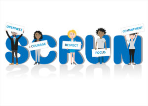 business people with scrum values