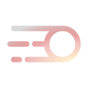 Minimalist icon showing a blurred circle with motion lines, representing speed, immediate application, and swift productivity gains.